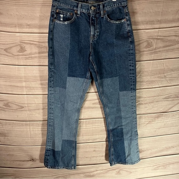 AMERICAN Eagle Patch Work 90’s Bootcut Jeans in Blue Short Inseam - Picture 4 of 12